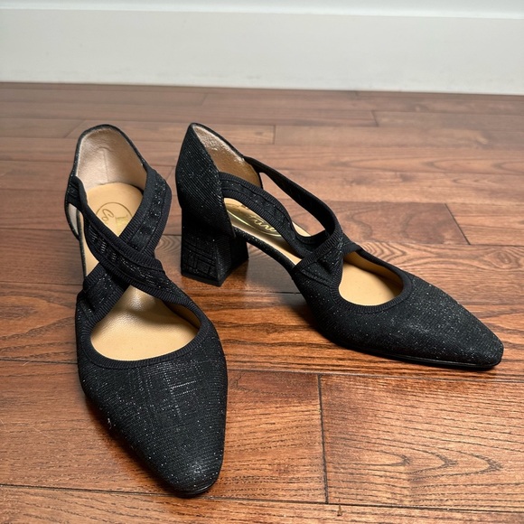 Browns Couture Delphina Black Sparkle Block Heel Shoe - Picture 3 of 9